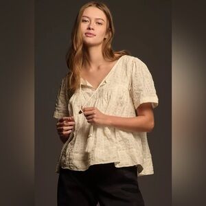 NWT Size S - Porridge Short-Sleeve Textured Swing Top (100% Cotton)
